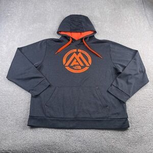 North Face Hoodie Mens 2XL XXL Grey Orange Mountain Logo Pullover Sweatshirt